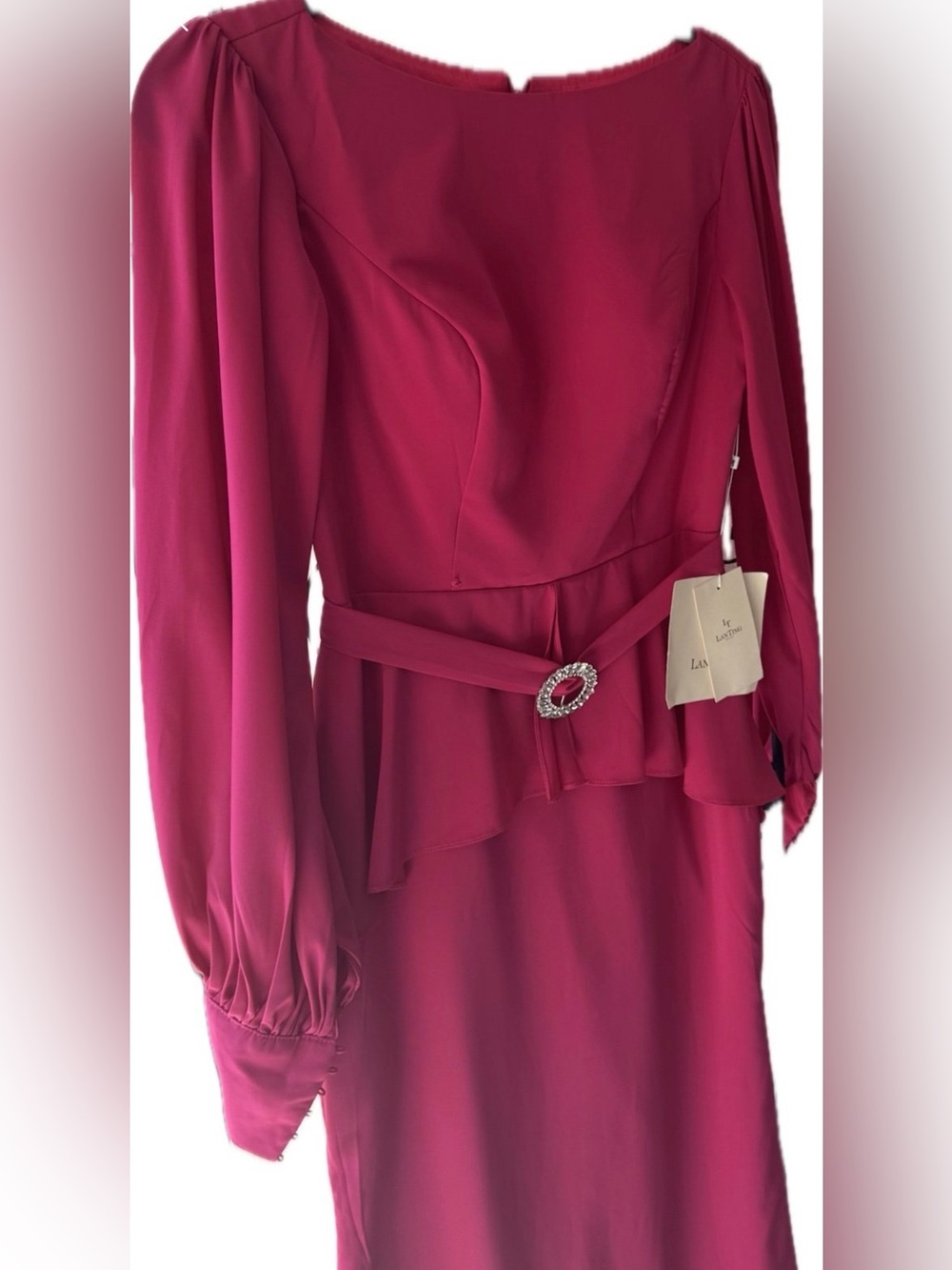 LanTing Bride Fuchsia Evening Gown | Size 4 | NWT | Peplum Rhinestone Waist